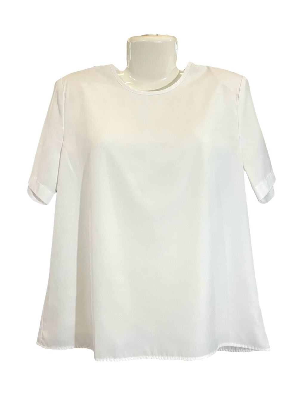 Modern Essentials Women's White Short Sleeve W/ Padded Shoulders Blouse | Size M